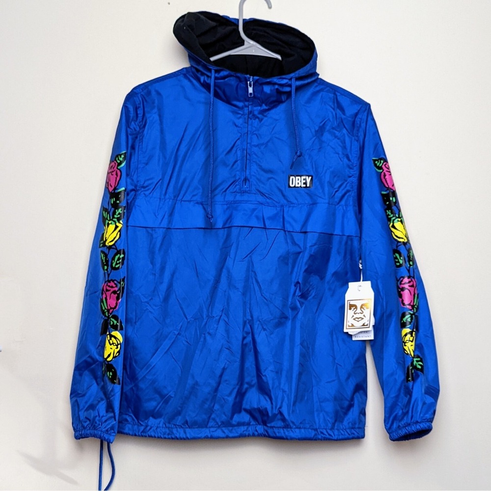 OBEY Rose Parka Bright Blue Anorak Flowers Jacket Windbreaker New NWT